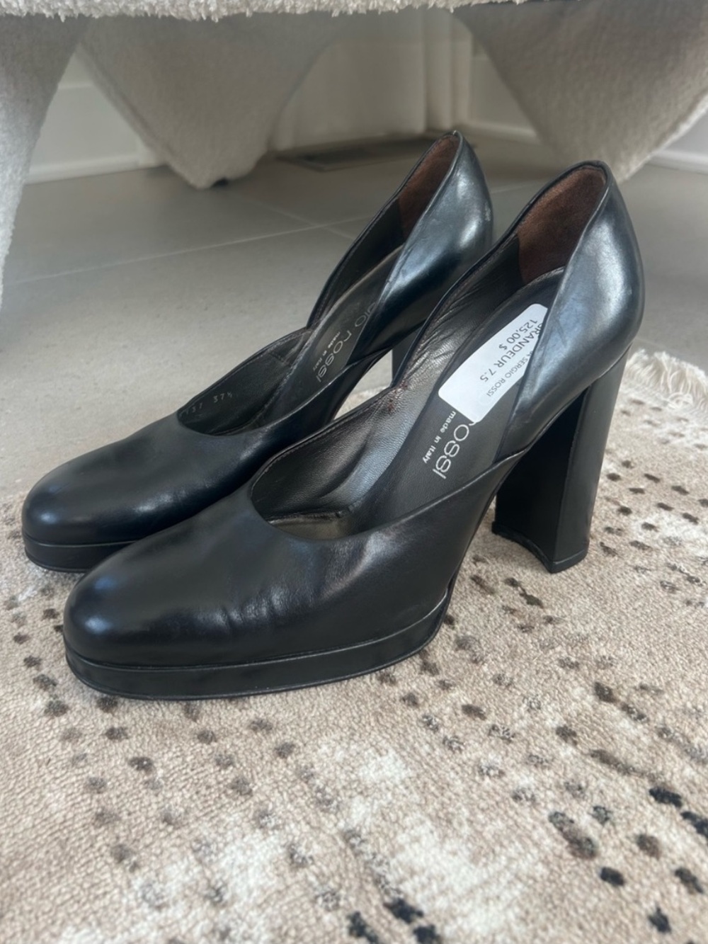 Vintage Sergio Rossi Black Leather Platform Block-Heel Pumps❤️7.5